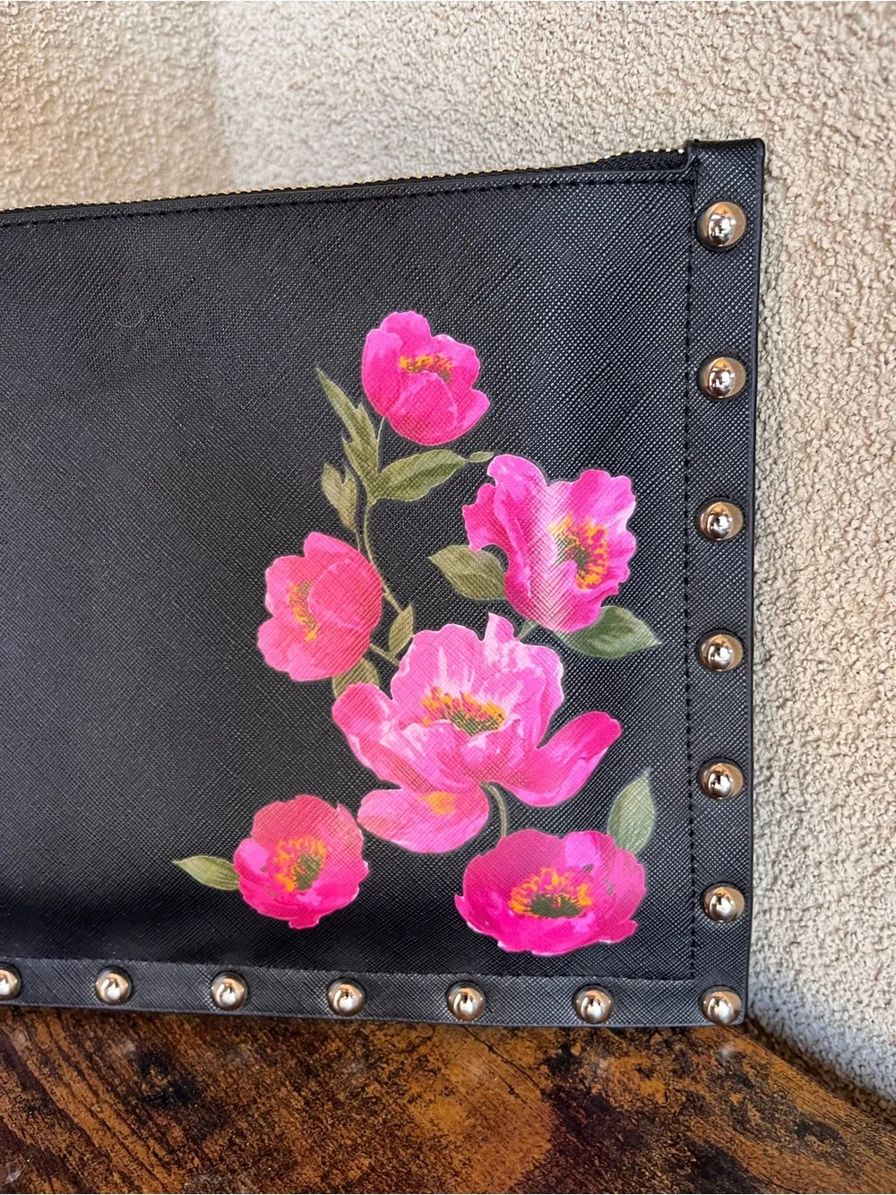 White House Black Market Black Wristlet Clutch with Pink Floral Print - Picture 5 of 11